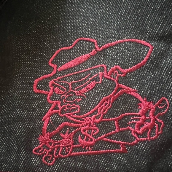 NWT Vintage Cool J Black Raw Denim Urban-Wear‎ Jacket Red-Line Embroidered - Picture 3 of 11